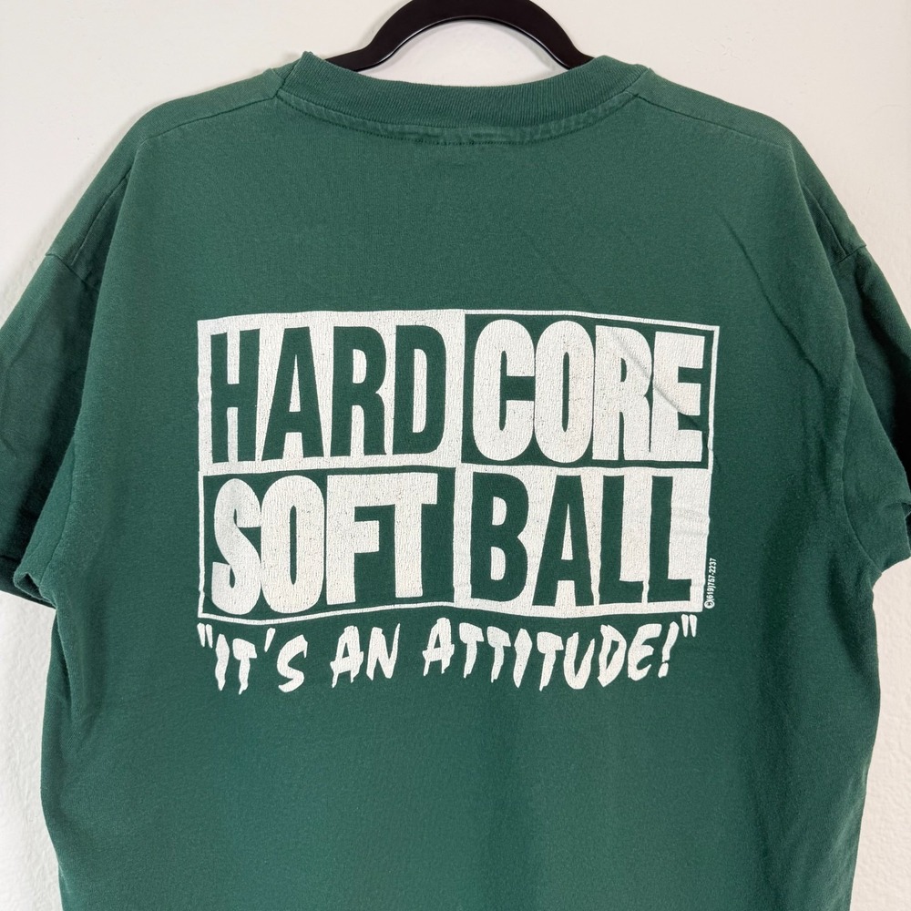 Anvil T-Shirt Mens XL Green Hardcore Softball Its An Attitude Graphic Tee
